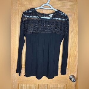 Pointelle lace detail long sleeve